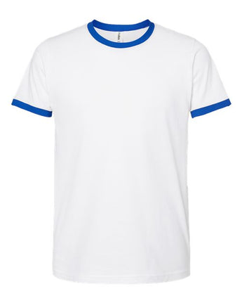 Pretreated Tultex 246 Unisex Fine Jersey Ringer T-Shirt - White/ Royal