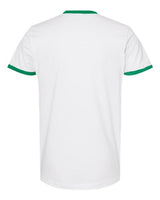 Pretreated Tultex 246 Unisex Fine Jersey Ringer T-Shirt - White/ Kelly - Back