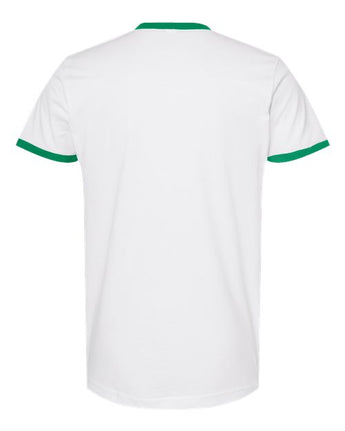 Pretreated Tultex 246 Unisex Fine Jersey Ringer T-Shirt - White/ Kelly - Back