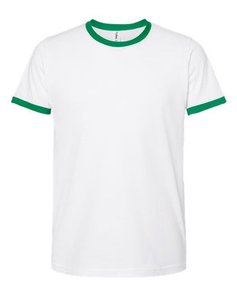 Pretreated Tultex 246 Unisex Fine Jersey Ringer T-Shirt - White/ Kelly