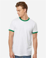 Pretreated Tultex 246 Unisex Fine Jersey Ringer T-Shirt - White/ Kelly - On Model