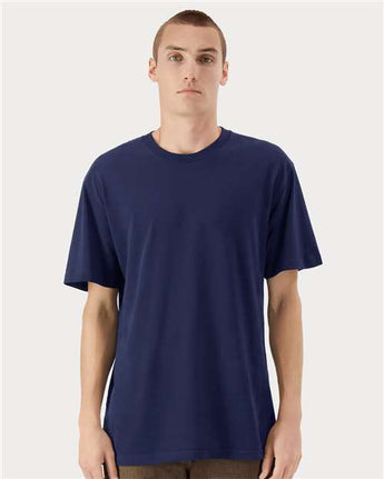Pretreated American Apparel 5389 Unisex Sueded Tee - Sueded Navy - On Model