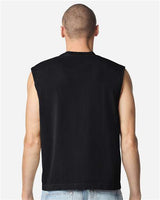 Pretreated American Apparel 207GD Unisex Heavyweight Cotton Garment-Dyed Boxy Muscle Tee - True Black - On Model - Back