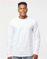 Pretreated Tultex 291 Unisex Heavyweight Jersey Long Sleeve T-Shirt - White - On Model