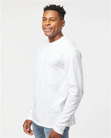 Pretreated Tultex 291 Unisex Heavyweight Jersey Long Sleeve T-Shirt - White - On Model - Side
