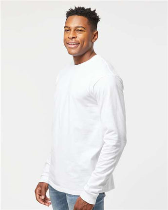 Pretreated Tultex 291 Unisex Heavyweight Jersey Long Sleeve T-Shirt - White - On Model - Side