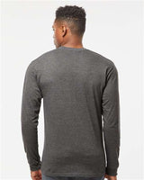 Pretreated Tultex 291 Unisex Heavyweight Jersey Long Sleeve T-Shirt - Heather Charcoal - On Model - Back