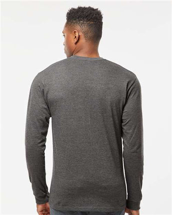 Pretreated Tultex 291 Unisex Heavyweight Jersey Long Sleeve T-Shirt - Heather Charcoal - On Model - Back