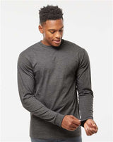 Pretreated Tultex 291 Unisex Heavyweight Jersey Long Sleeve T-Shirt - Heather Charcoal - On Model