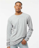 Pretreated Tultex 291 Unisex Heavyweight Jersey Long Sleeve T-Shirt - Heather Grey - On Model