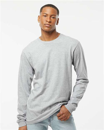 Pretreated Tultex 291 Unisex Heavyweight Jersey Long Sleeve T-Shirt - Heather Grey - On Model