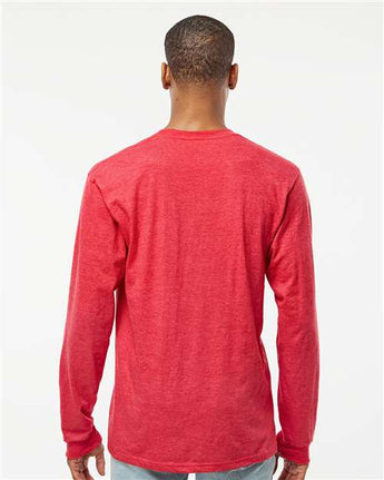 Pretreated Tultex 291 Unisex Heavyweight Jersey Long Sleeve T-Shirt - Heather Red - On Model - Back