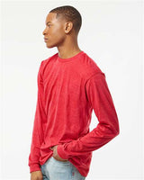 Pretreated Tultex 291 Unisex Heavyweight Jersey Long Sleeve T-Shirt - Heather Red - On Model - Side