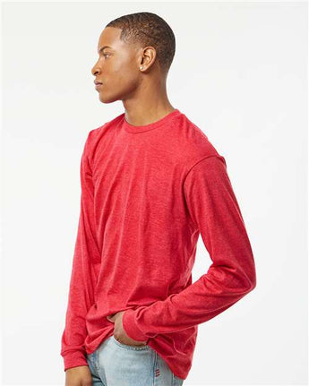 Pretreated Tultex 291 Unisex Heavyweight Jersey Long Sleeve T-Shirt - Heather Red - On Model - Side