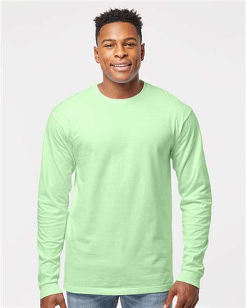 Pretreated Tultex 291 Unisex Heavyweight Jersey Long Sleeve T-Shirt - Neo Mint - On Model