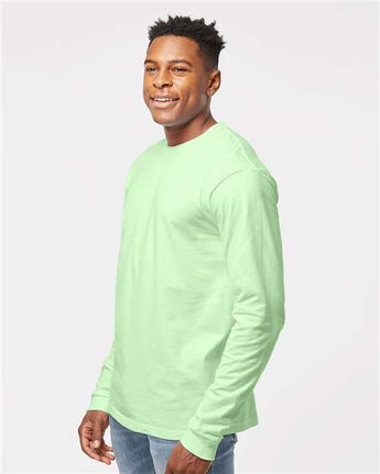 Pretreated Tultex 291 Unisex Heavyweight Jersey Long Sleeve T-Shirt - Neo Mint - On Model - Side