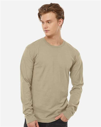 Pretreated Tultex 291 Unisex Heavyweight Jersey Long Sleeve T-Shirt - Sand - On Model