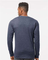 Pretreated Tultex 291 Unisex Heavyweight Jersey Long Sleeve T-Shirt - Heather Denim - On Model - Back