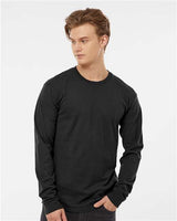 Pretreated Tultex 291 Unisex Heavyweight Jersey Long Sleeve T-Shirt - Black - On Model
