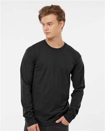 Pretreated Tultex 291 Unisex Heavyweight Jersey Long Sleeve T-Shirt - Black - On Model