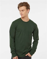 Pretreated Tultex 291 Unisex Heavyweight Jersey Long Sleeve T-Shirt - Hunter Green - On Model