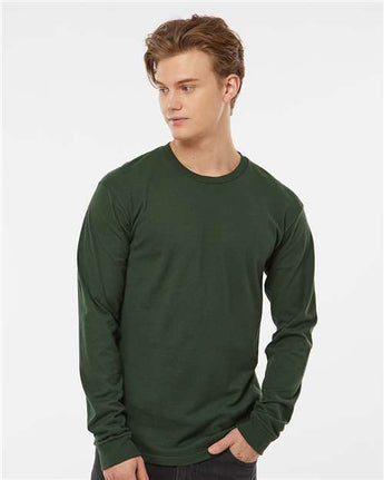 Pretreated Tultex 291 Unisex Heavyweight Jersey Long Sleeve T-Shirt - Hunter Green - On Model
