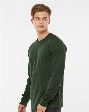 Pretreated Tultex 291 Unisex Heavyweight Jersey Long Sleeve T-Shirt - Hunter Green - On Model - Side