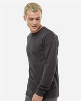 Pretreated Tultex 291 Unisex Heavyweight Jersey Long Sleeve T-Shirt - Charcoal - On Model - Side