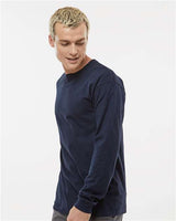 Pretreated Tultex 291 Unisex Heavyweight Jersey Long Sleeve T-Shirt - Navy - On Model - Side