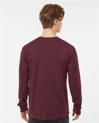 Pretreated Tultex 291 Unisex Heavyweight Jersey Long Sleeve T-Shirt - Burgundy - On Model - Back