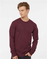 Pretreated Tultex 291 Unisex Heavyweight Jersey Long Sleeve T-Shirt - Burgundy - On Model