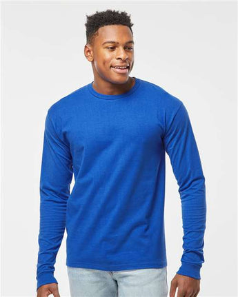 Pretreated Tultex 291 Unisex Heavyweight Jersey Long Sleeve T-Shirt - Royal - On Model