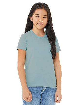 Pretreated BELLA+CANVAS 3001YCVC Youth Heather CVC Jersey Tee - Heather Blue Lagoon