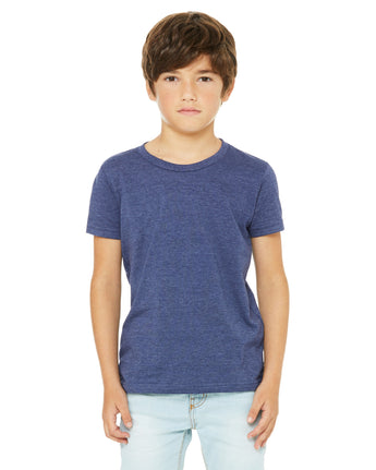 Pretreated BELLA+CANVAS 3001YCVC Youth Heather CVC Jersey Tee - Heather Navy