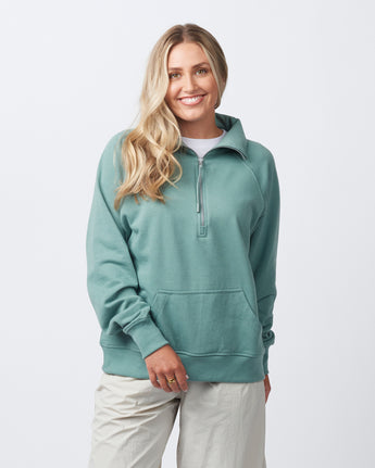 Pretreated Enza 31179 Ladies Boxy Half Zip Fleece - Sea Sage