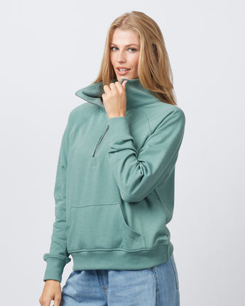 Pretreated Enza 31179 Ladies Boxy Half Zip Fleece - Sea Sage - Side