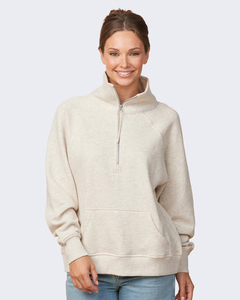 Pretreated Enza 31179 Ladies Boxy Half Zip Fleece - Oatmeal Heather