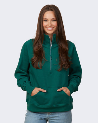 Pretreated Enza 31179 Ladies Boxy Half Zip Fleece - Alpine Green