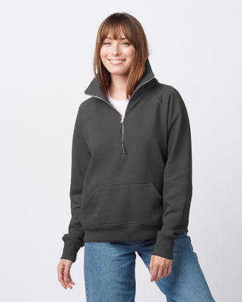 Pretreated Enza 31179 Ladies Boxy Half Zip Fleece - Asphalt