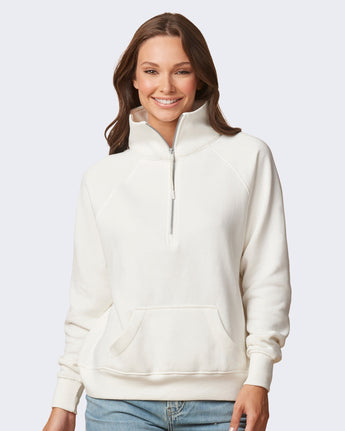Pretreated Enza 31179 Ladies Boxy Half Zip Fleece - Bleached Linen