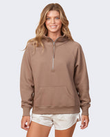Pretreated Enza 31179 Ladies Boxy Half Zip Fleece - Brown Sugar