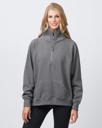 Pretreated Enza 31179 Ladies Boxy Half Zip Fleece - Dark Heather