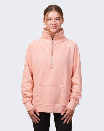 Pretreated Enza 31179 Ladies Boxy Half Zip Fleece - Silver Pink