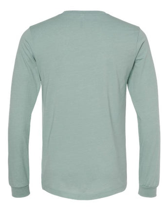 Pretreated BELLA+CANVAS 3501CVC Heather CVC Long Sleeve Tee - Heather Dusty Blue - Back