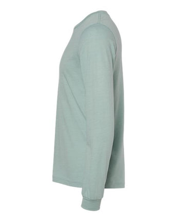 Pretreated BELLA+CANVAS 3501CVC Heather CVC Long Sleeve Tee - Heather Dusty Blue - Side