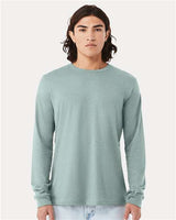 Pretreated BELLA+CANVAS 3501CVC Heather CVC Long Sleeve Tee - Heather Dusty Blue - On Model