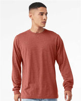 Pretreated BELLA+CANVAS 3501CVC Heather CVC Long Sleeve Tee - Heather Clay - On Model