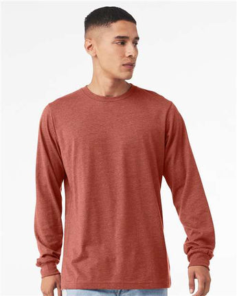 Pretreated BELLA+CANVAS 3501CVC Heather CVC Long Sleeve Tee - Heather Clay - On Model