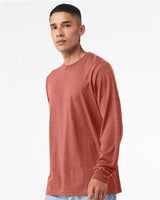 Pretreated BELLA+CANVAS 3501CVC Heather CVC Long Sleeve Tee - Heather Clay - On Model - Side