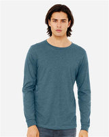 Pretreated BELLA+CANVAS 3501CVC Heather CVC Long Sleeve Tee - Heather Deep Teal - On Model
